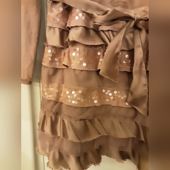 GAP KIDS DUSTY PINK DRESS WITH SEQUIN, SATIN AND CHIFFON DETAILING & SATIN BELT - Picture 3 of 6